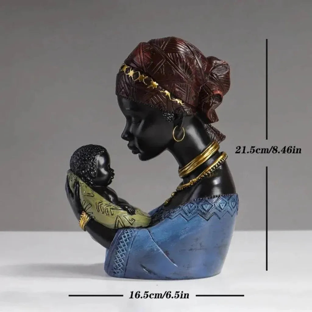 Traditional African Mother & Child Resin Sculpture Decorative Figurine