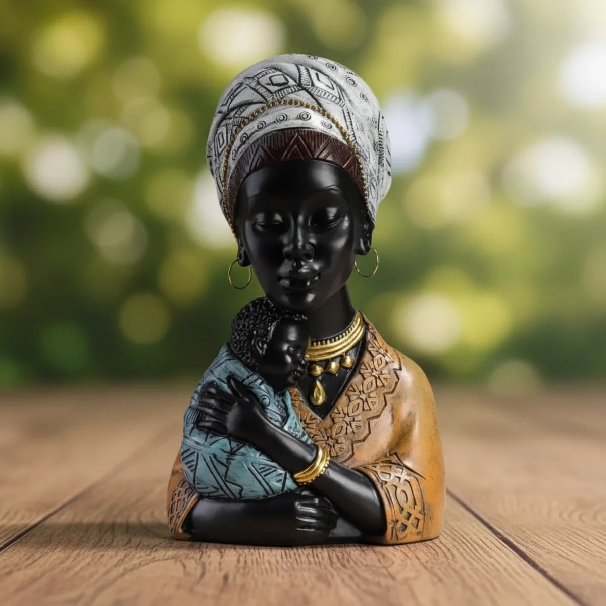 Traditional African Mother & Child Resin Sculpture Decorative Figurine