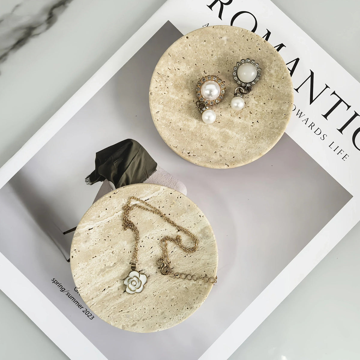 Tray - Pearl Marble Round