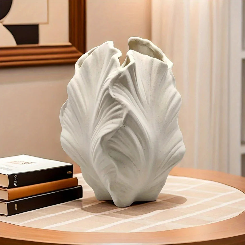 Vase - Textured Ceramic White Oval — House of Avana, view 1 of 14
