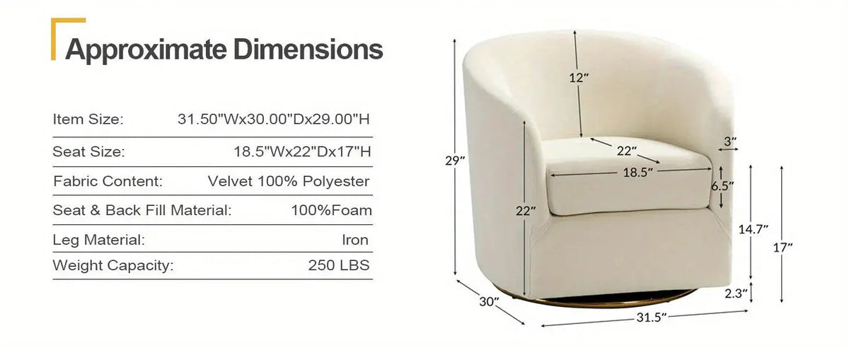 Velvet Swivel Accent Chair with Golden Metal Base