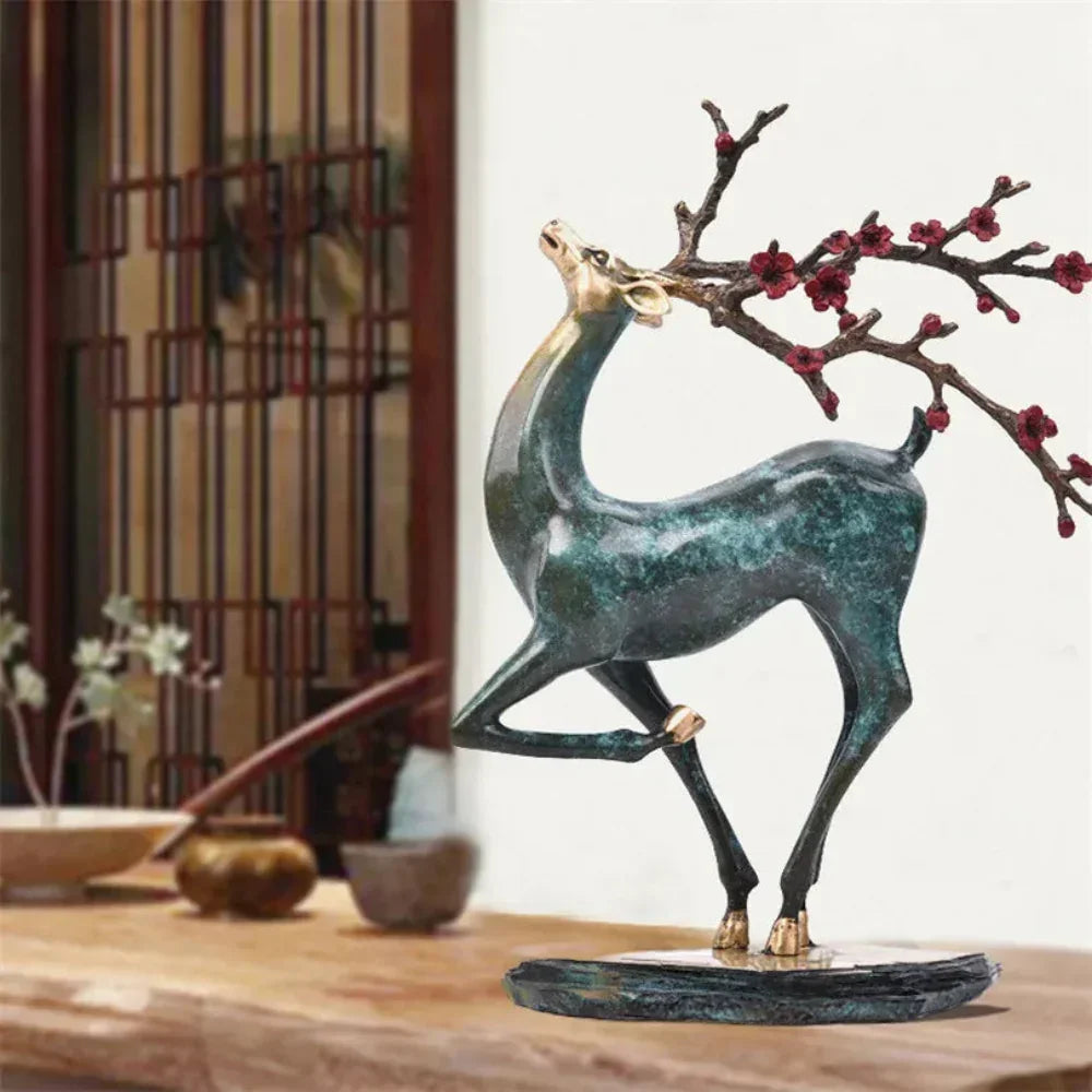 Vintage Deer Statue with Blossom Branch for Elegant Home & Office Decor — House of Avana, view 2 of 7