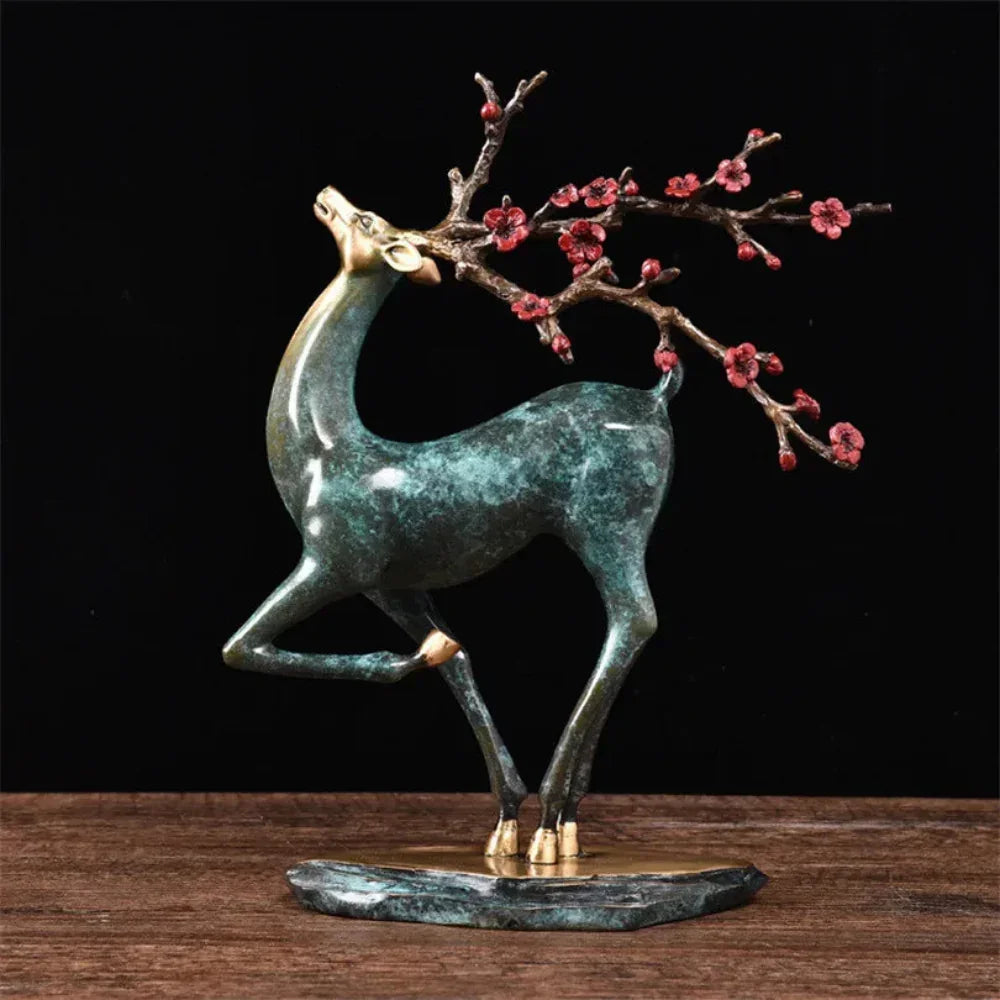 Vintage Deer Statue with Blossom Branch for Elegant Home & Office Decor — House of Avana, view 1 of 7