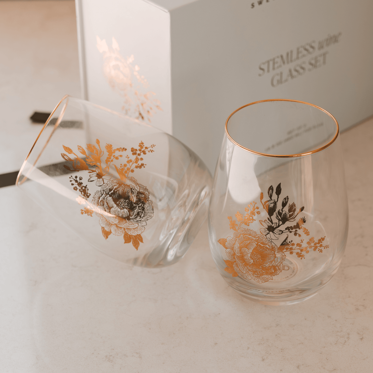 Delft Stemless Wine Glass - Boxed Set of 2 - Sweet Water Decor, view 5