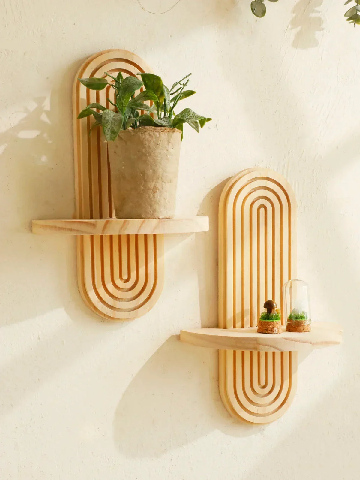 Wall Shelves - Geometric Wooden Natural