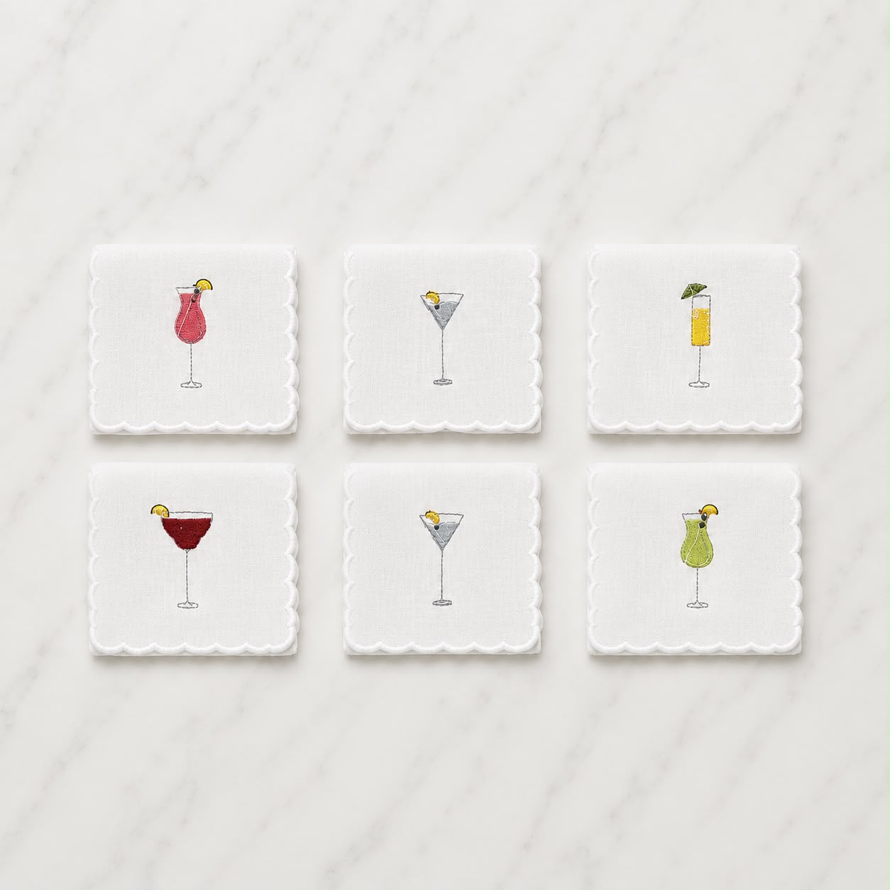 Embroidered Cocktail Napkin (Set of 6) with Acrylic Gift Box