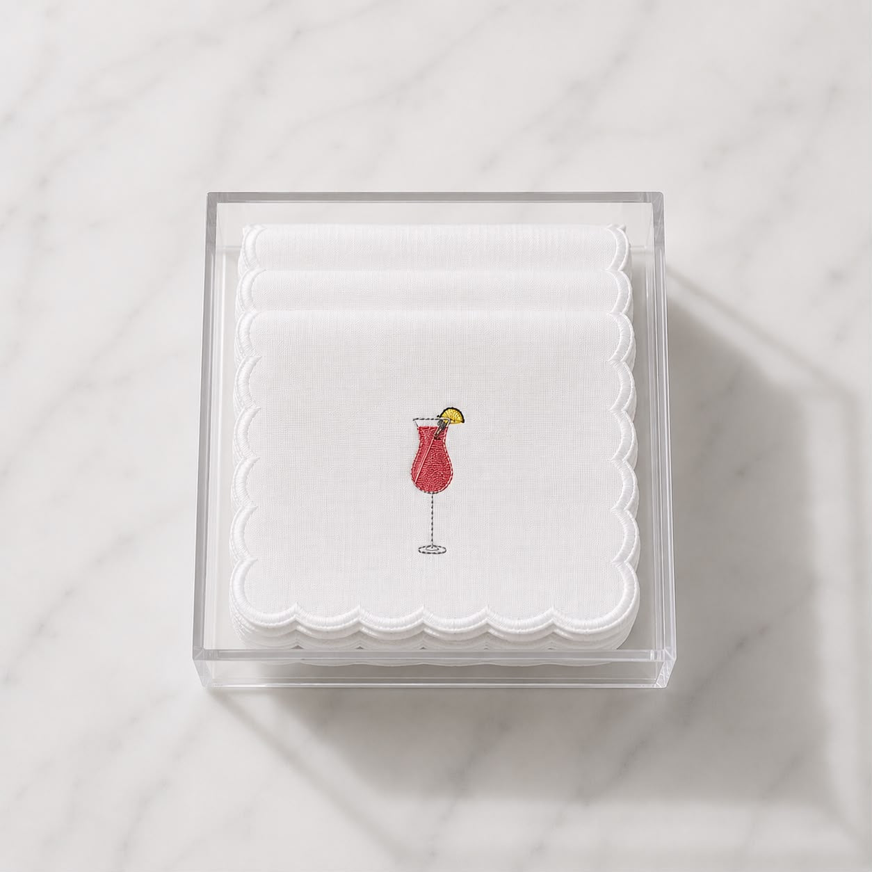 Embroidered Cocktail Napkin (Set of 6) with Acrylic Gift Box