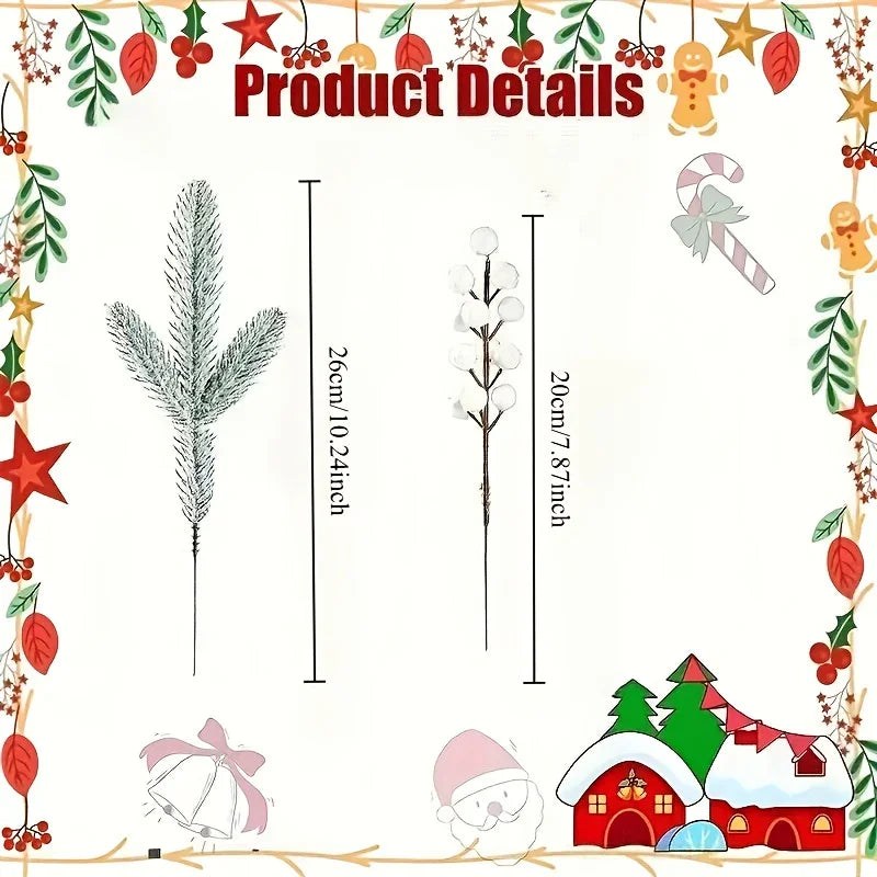White Artificial Berry and Cedar Christmas Decor, 30pcs Winter Branches