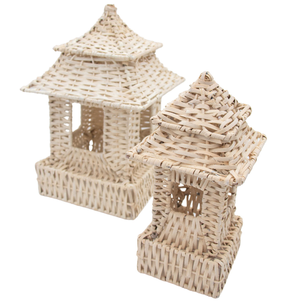 12 Large White Rattan Pagoda Lanterns - Handmade