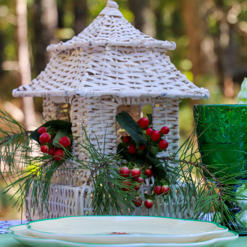 White Rattan Pagoda Lantern Set - 1 Large & 1 Small