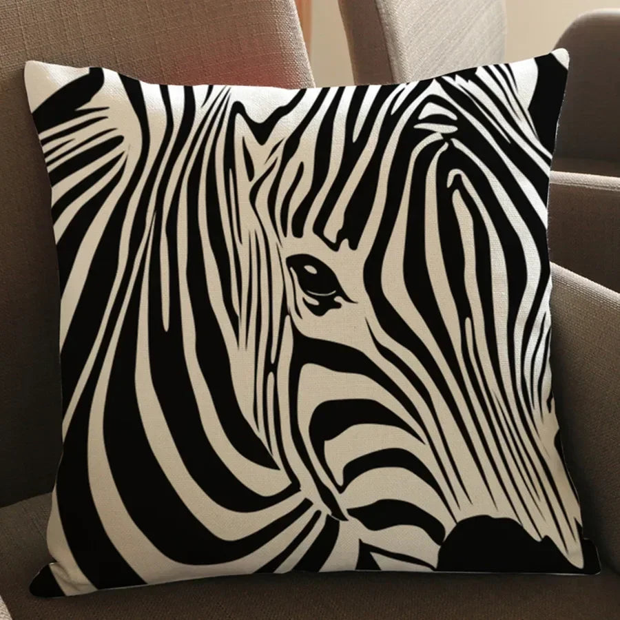 Wild Animal Style Decorative Cushion African Zebra Elephant Giraffe Cushion Square Throw Pillows Cotton Linen Pillowcase 45x45cm