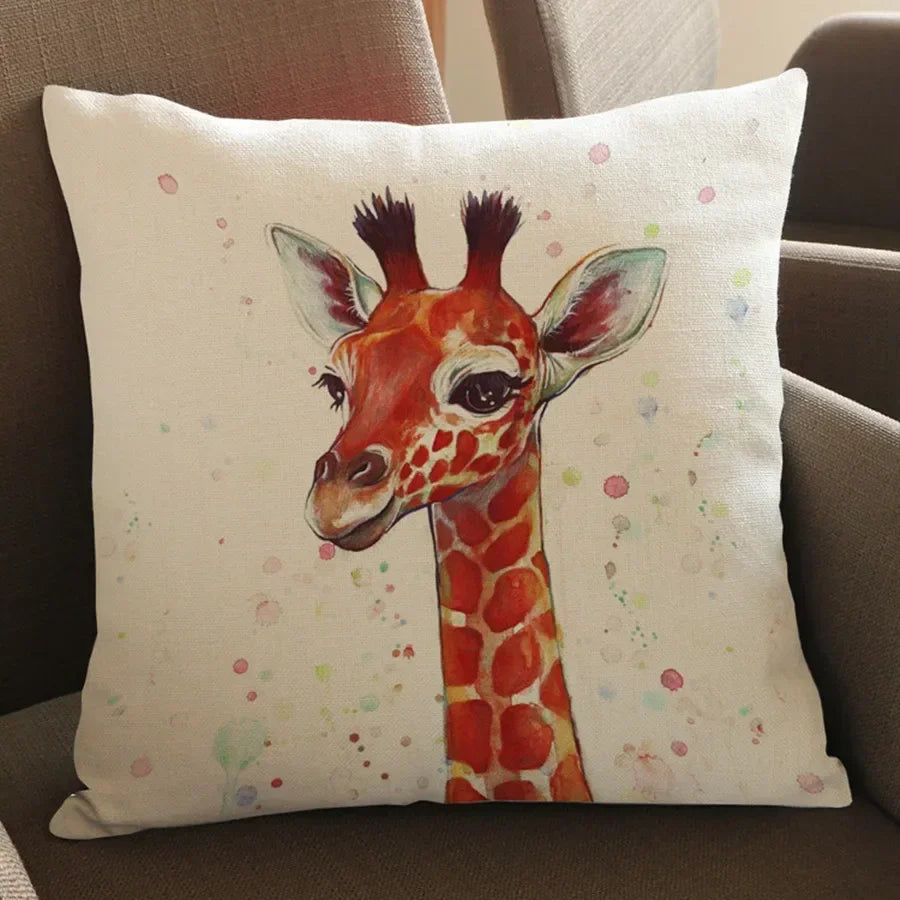 Wild Animal Style Decorative Cushion African Zebra Elephant Giraffe Cushion Square Throw Pillows Cotton Linen Pillowcase 45x45cm