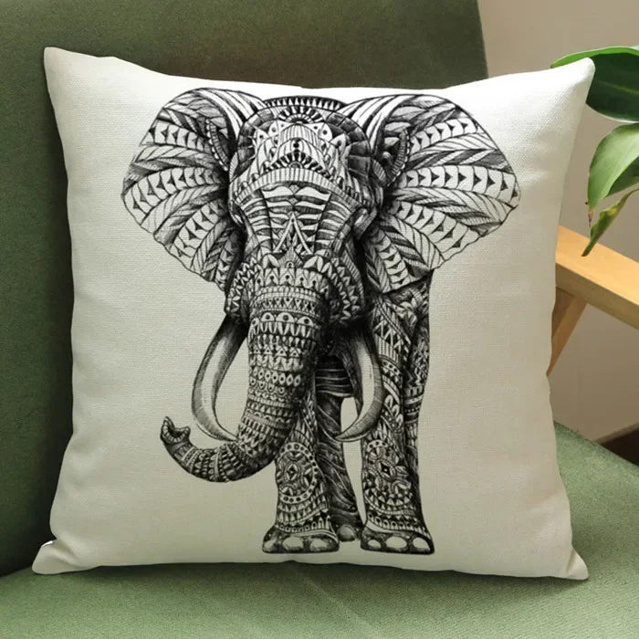 Wild Animal Style Decorative Cushion African Zebra Elephant Giraffe Cushion Square Throw Pillows Cotton Linen Pillowcase 45x45cm