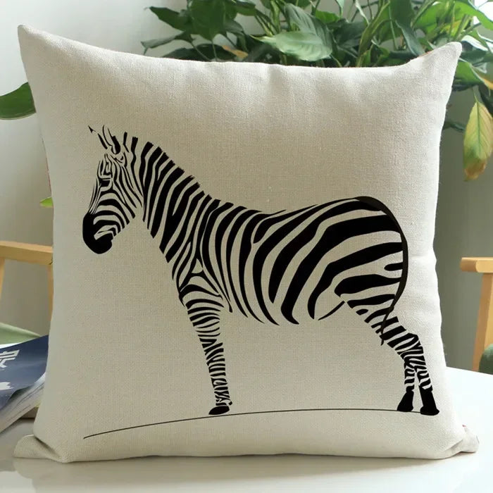 Wild Animal Style Decorative Cushion African Zebra Elephant Giraffe Cushion Square Throw Pillows Cotton Linen Pillowcase 45x45cm