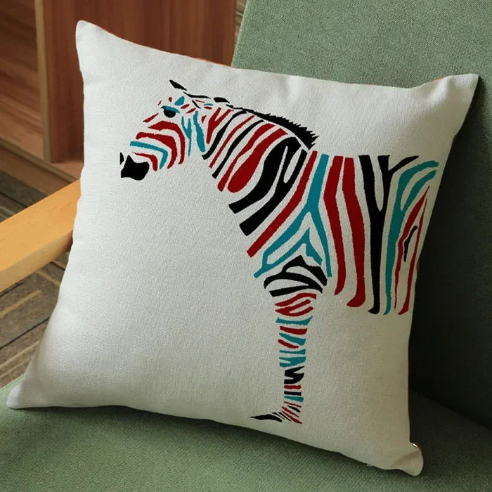Wild Animal Style Decorative Cushion African Zebra Elephant Giraffe Cushion Square Throw Pillows Cotton Linen Pillowcase 45x45cm