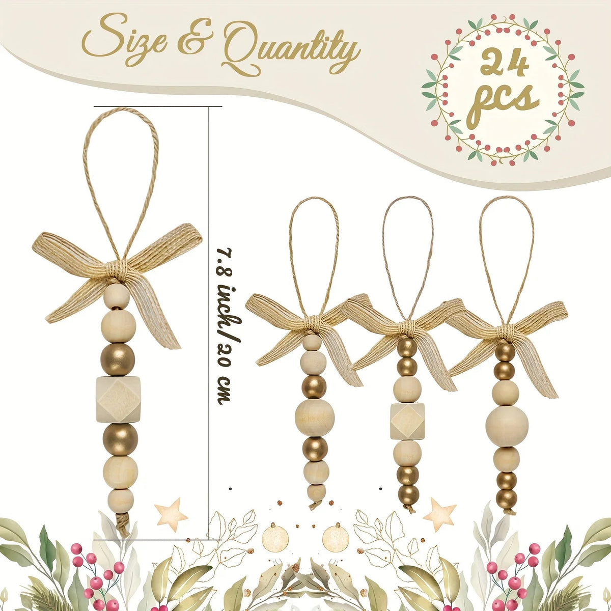 Wooden Christmas Tree Hanging Decor with Beads