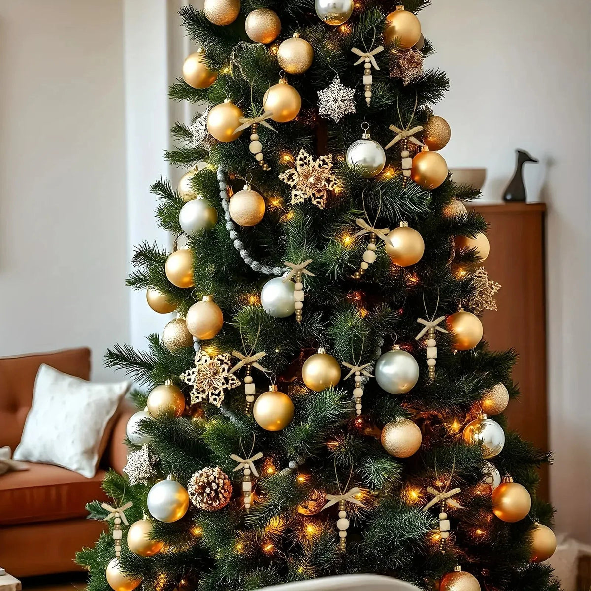 Wooden Christmas Tree Hanging Decor with Beads