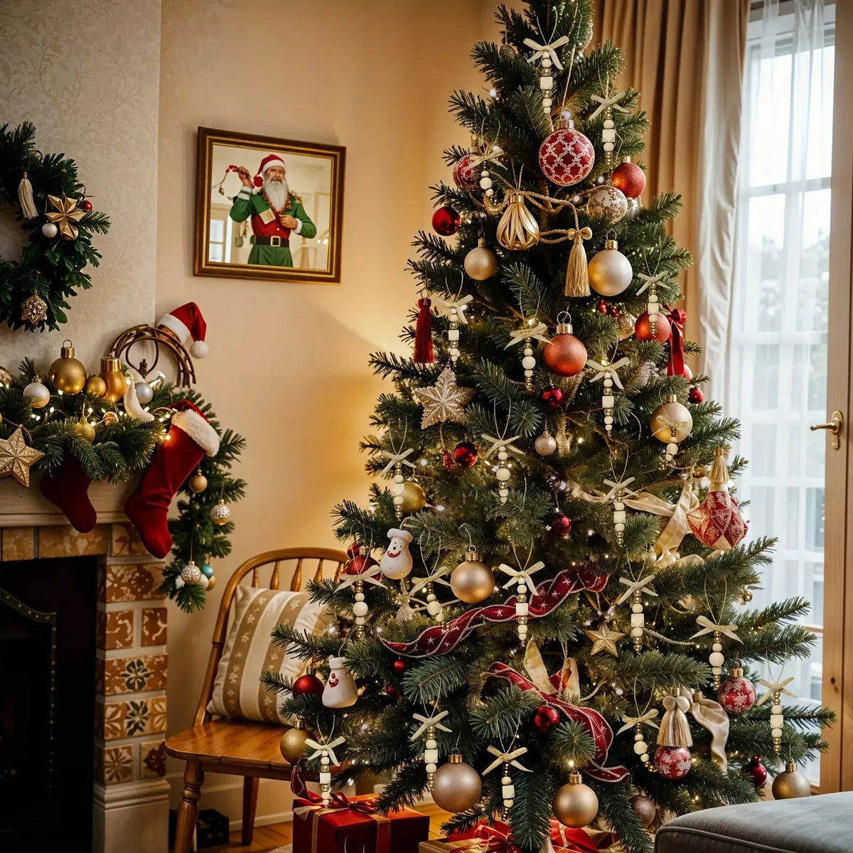 Wooden Christmas Tree Hanging Decor with Beads