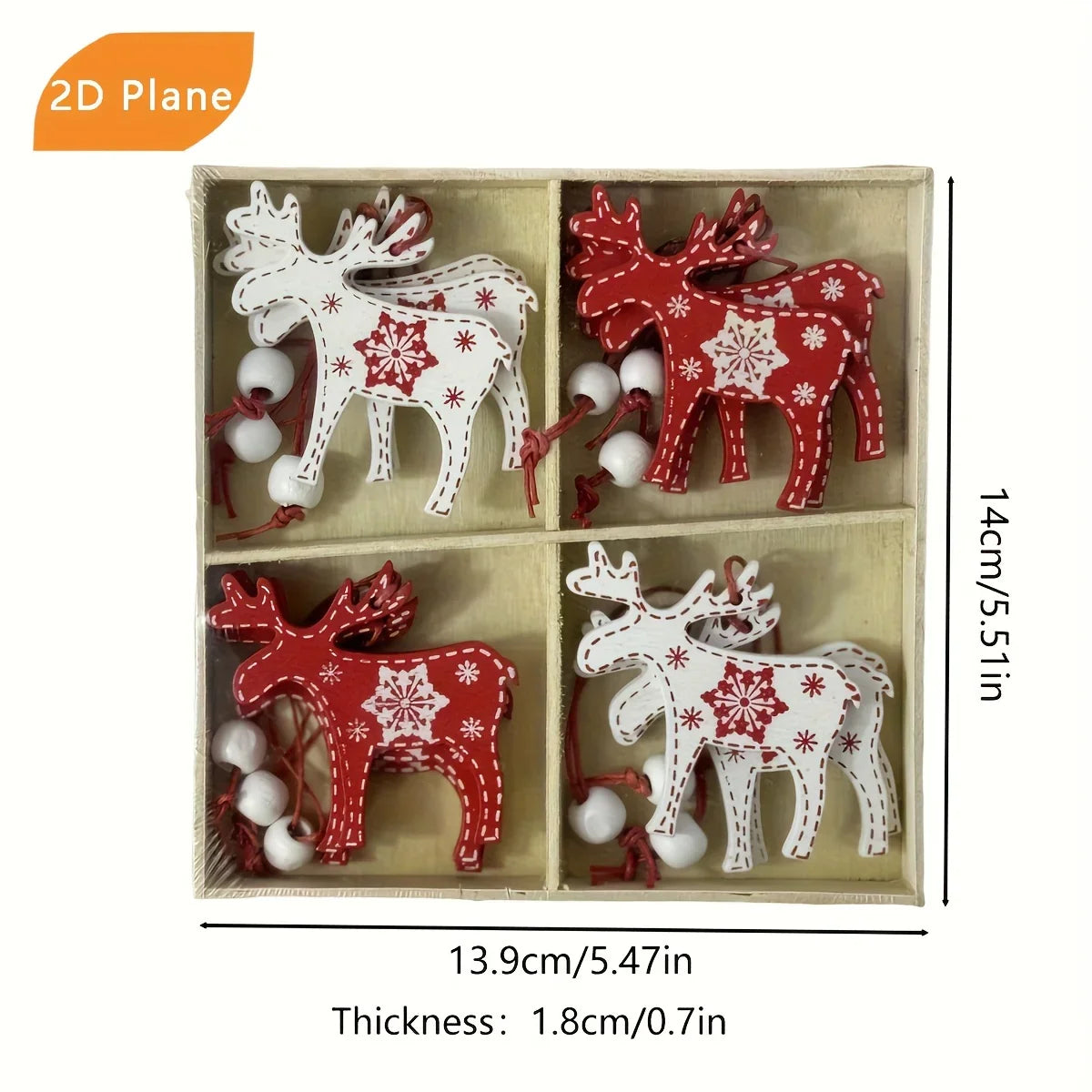 Wooden Christmas Tree Ornaments, 12 Cartoon Shaped Festive Decorations
