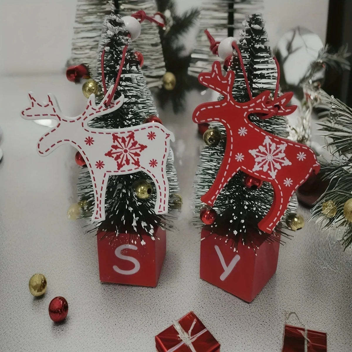 Wooden Christmas Tree Ornaments, 12 Cartoon Shaped Festive Decorations