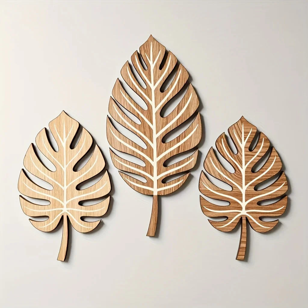 Wooden Christmas Wall Art Set of 3 Botanical Design Plaques