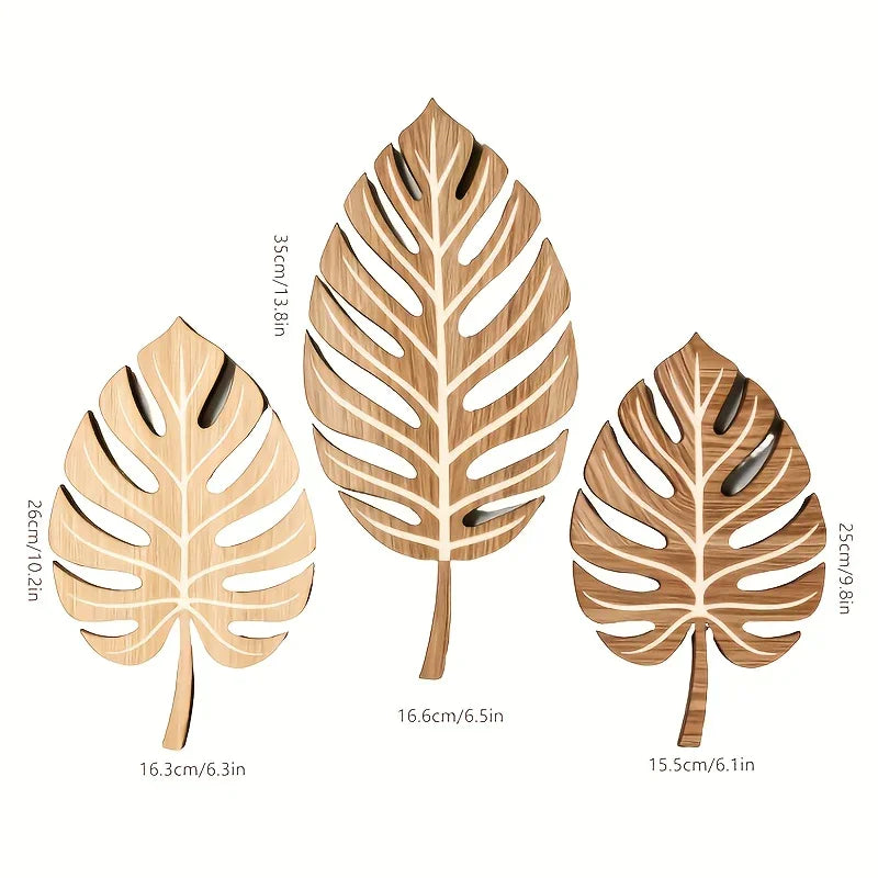 Wooden Christmas Wall Art Set of 3 Botanical Design Plaques