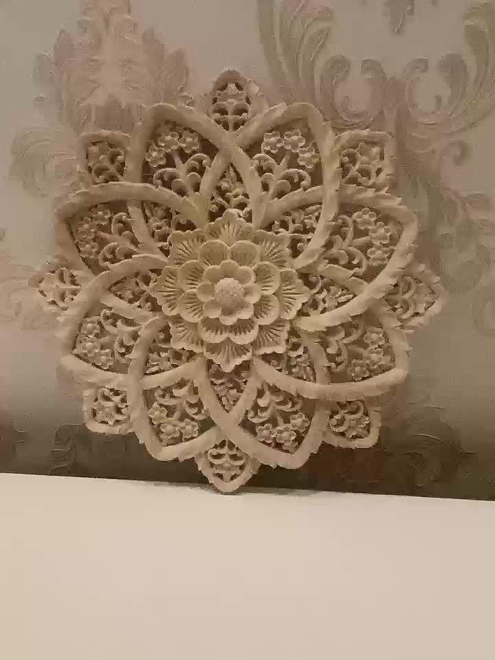 Wooden Flower Carving Disc - Yellow Floral Design on Natural Wood