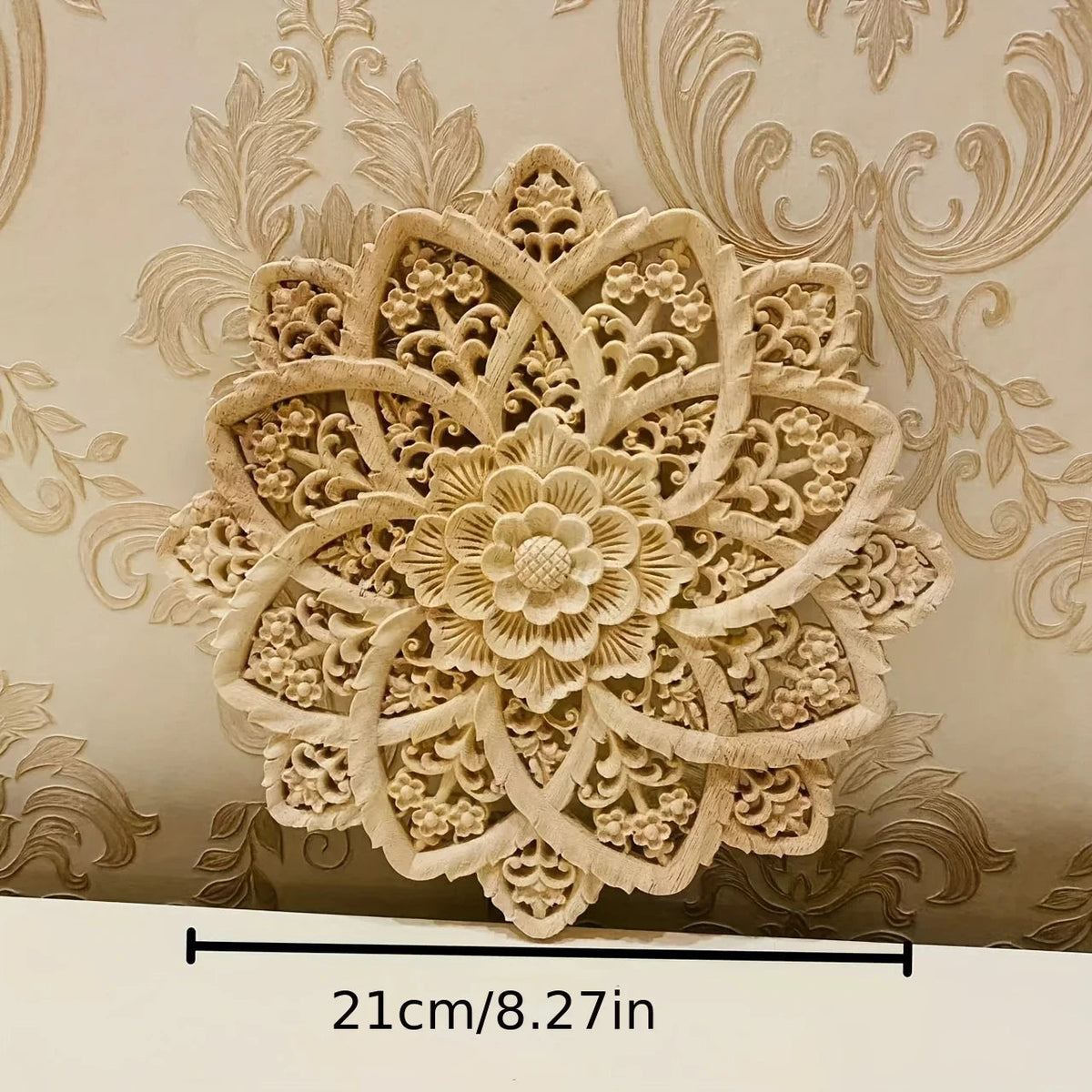 Wooden Flower Carving Disc - Yellow Floral Design on Natural Wood