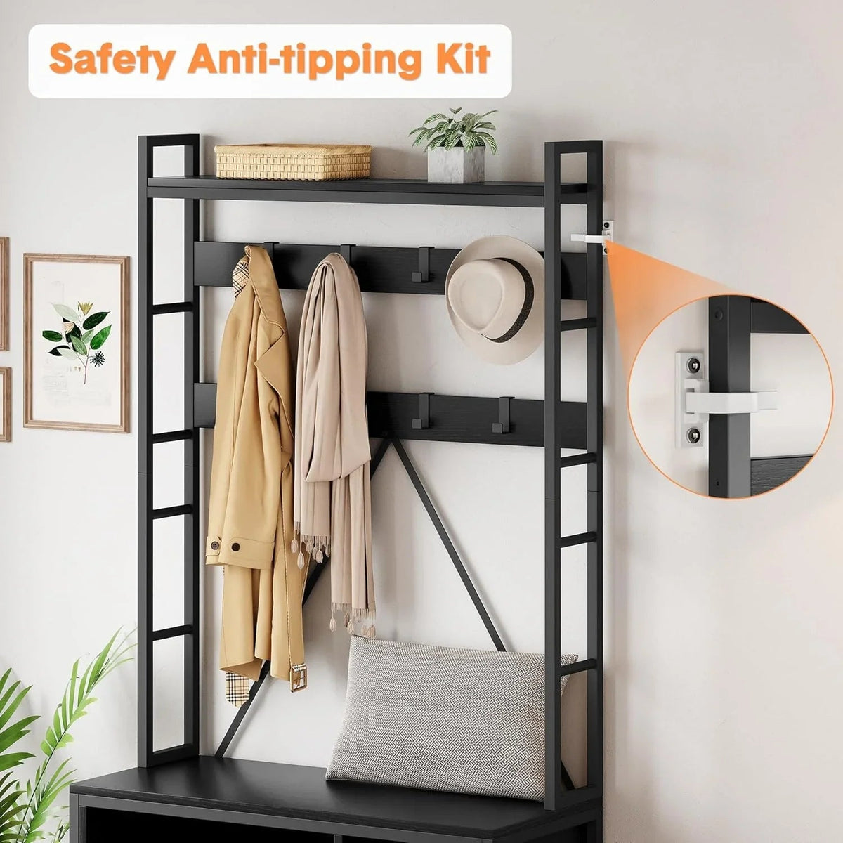Wooden Hall Tree with Storage Bench and Coat Rack