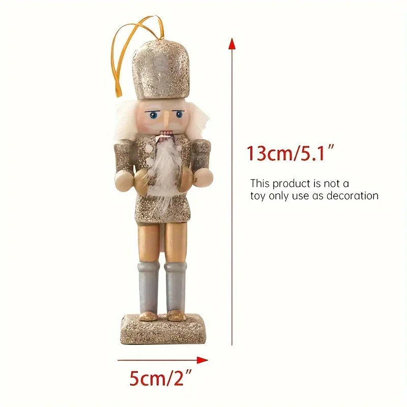 Wooden Nutcracker Ornaments, Golden Glitter, 5pcs Christmas Tree Decor