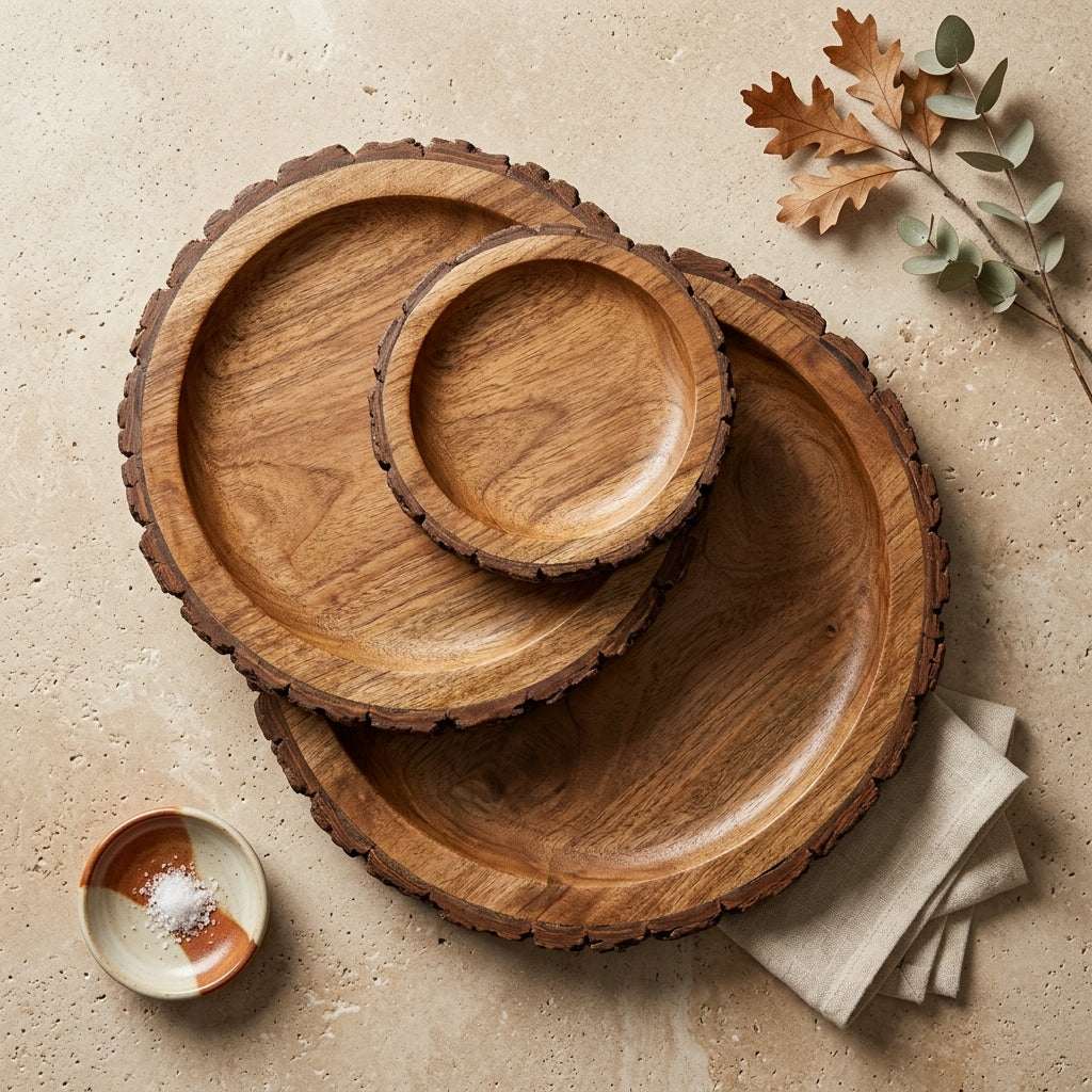 Round Tree Mango Wood Platter Set of 3 — House of Avana, view 1 of 8