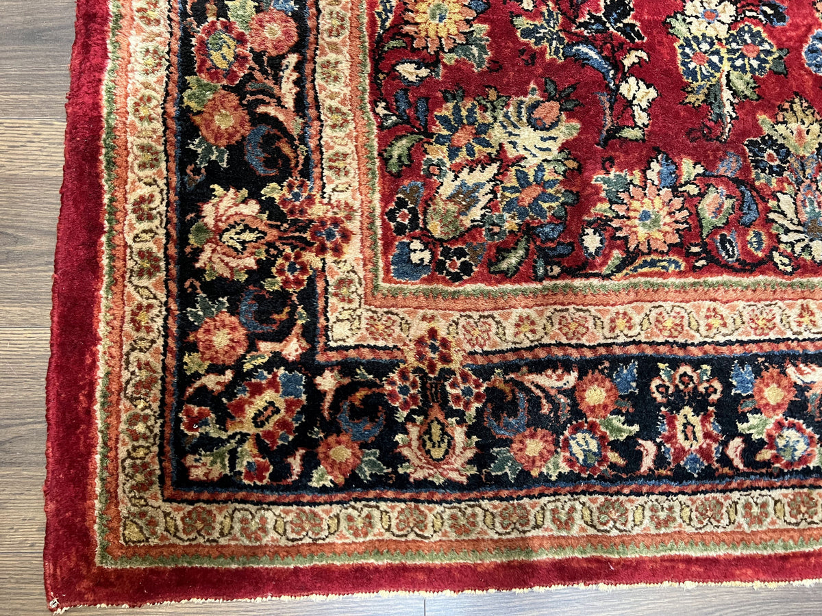 Persian Sarouk Rug 5x6, Hand Knotted Antique 1920s Sarouk, Red Navy Blue - Jewel Rugs, view 8