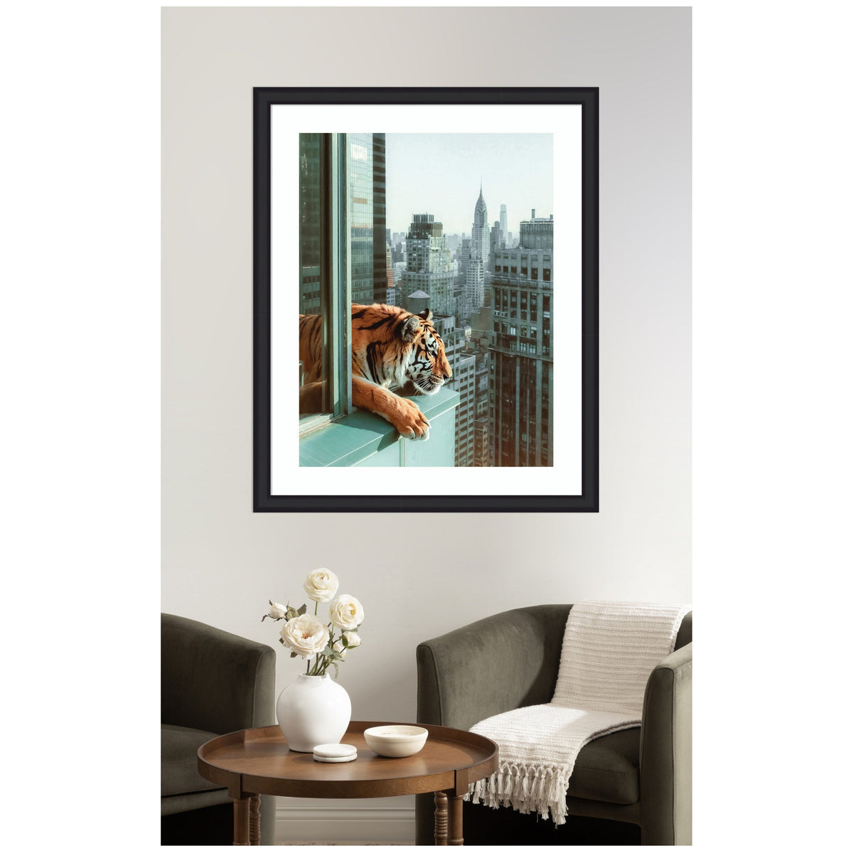 Framed Art Urban Tiger Overlooking Manhattan by Michael Schauer