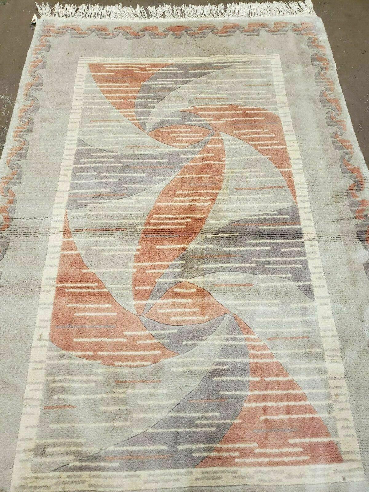 3' X 5' Handmade Modern Chinese Accent Rug - Silk on Cotton Carpet - Abstract Contemporary Design - Beige and Orange - Jewel Rugs, view 6