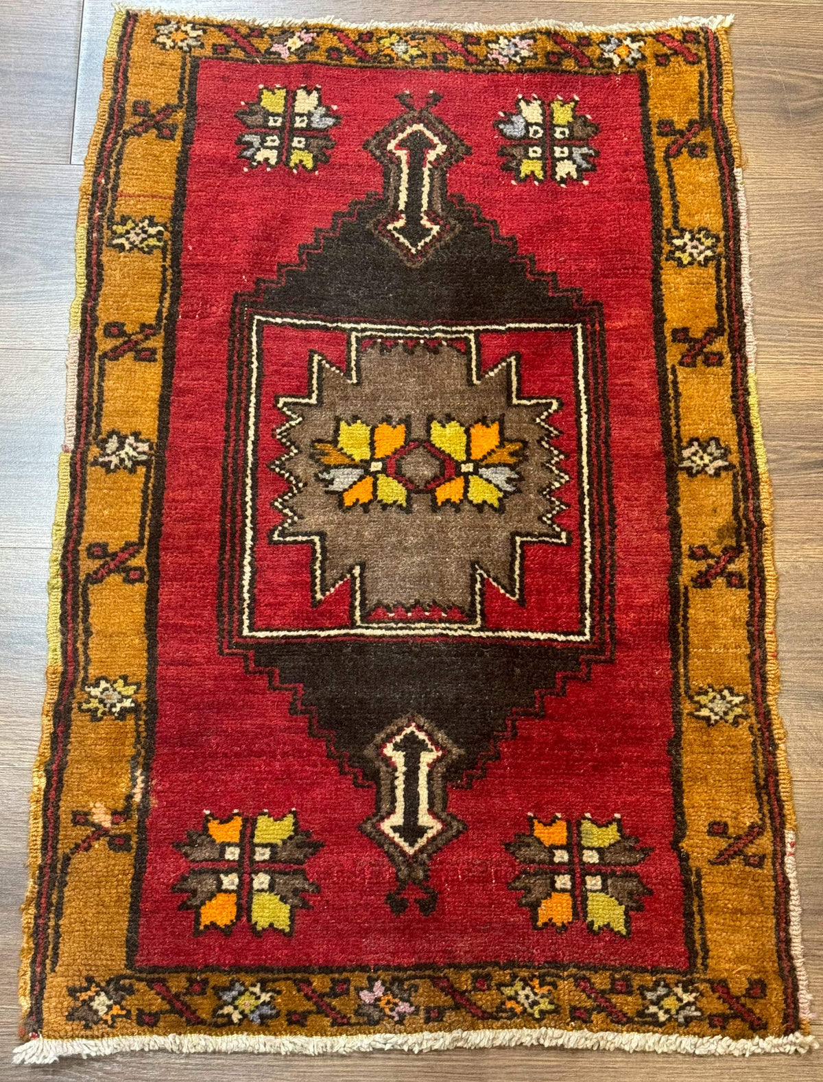 Turkish Yastik Rug 2x3, Geometric Medallion, Small Turkish Wool Rug, Red - Jewel Rugs, view 2