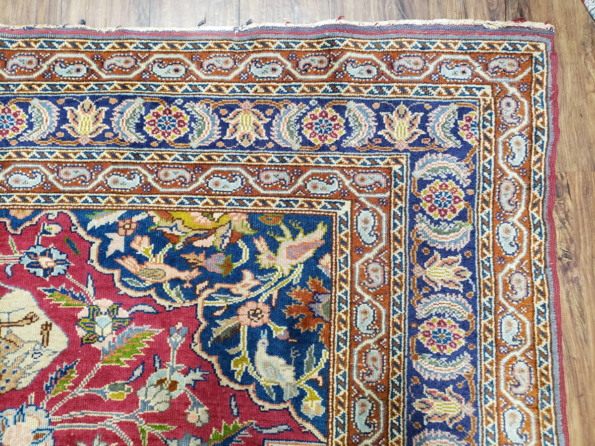 Antique Turkish Sivas Area Rug 8x11, Hand-Knotted, Vintage Red Wool Carpet, Gazelles Lions, Boteh Border, 8' x 11' Top Quality Oriental Rug - Jewel Rugs, view 8