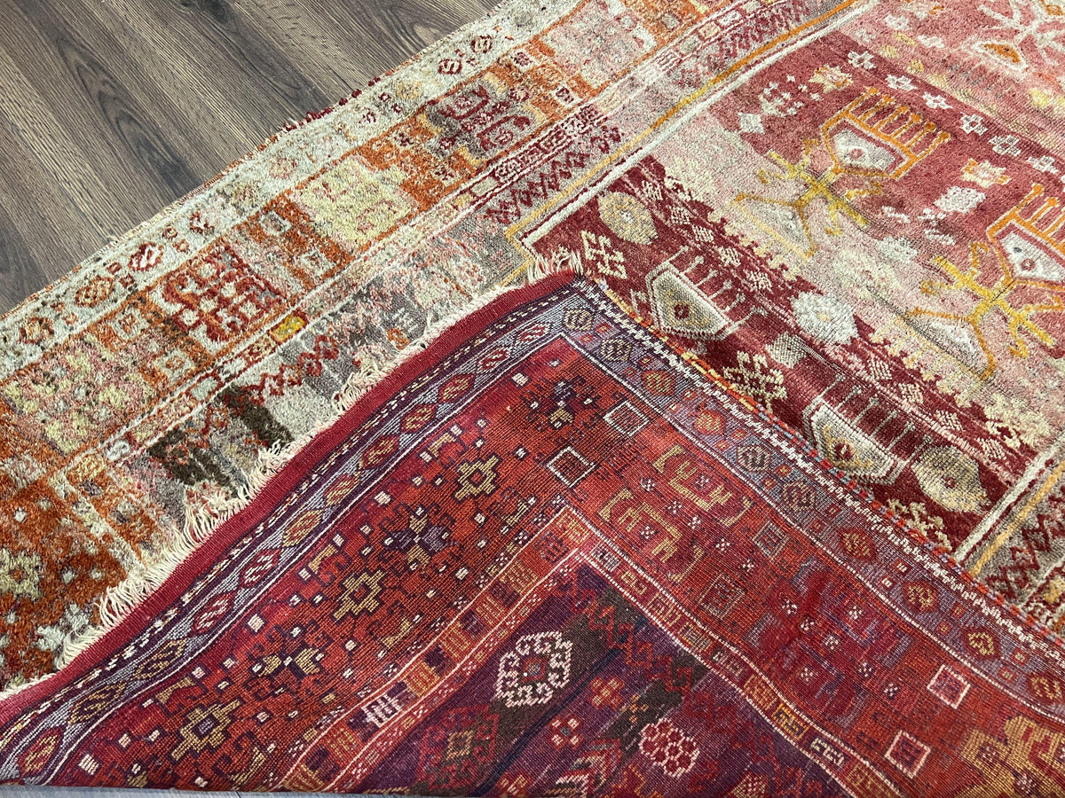 Antique Turkish Melas Rug 4x7, Tribal Geometric Unique Collectible Hand Knotted Wool Oriental Carpet, Rare 1920s Rug, Burnt Orange Red - Jewel Rugs, view 11