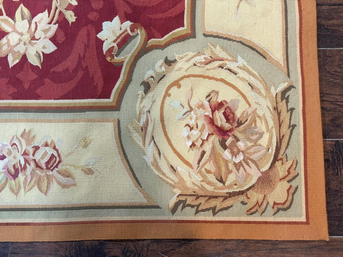 Aubusson Rug 4x6, Red, Floral, European Design, Vintage, Wool - Jewel Rugs, view 10