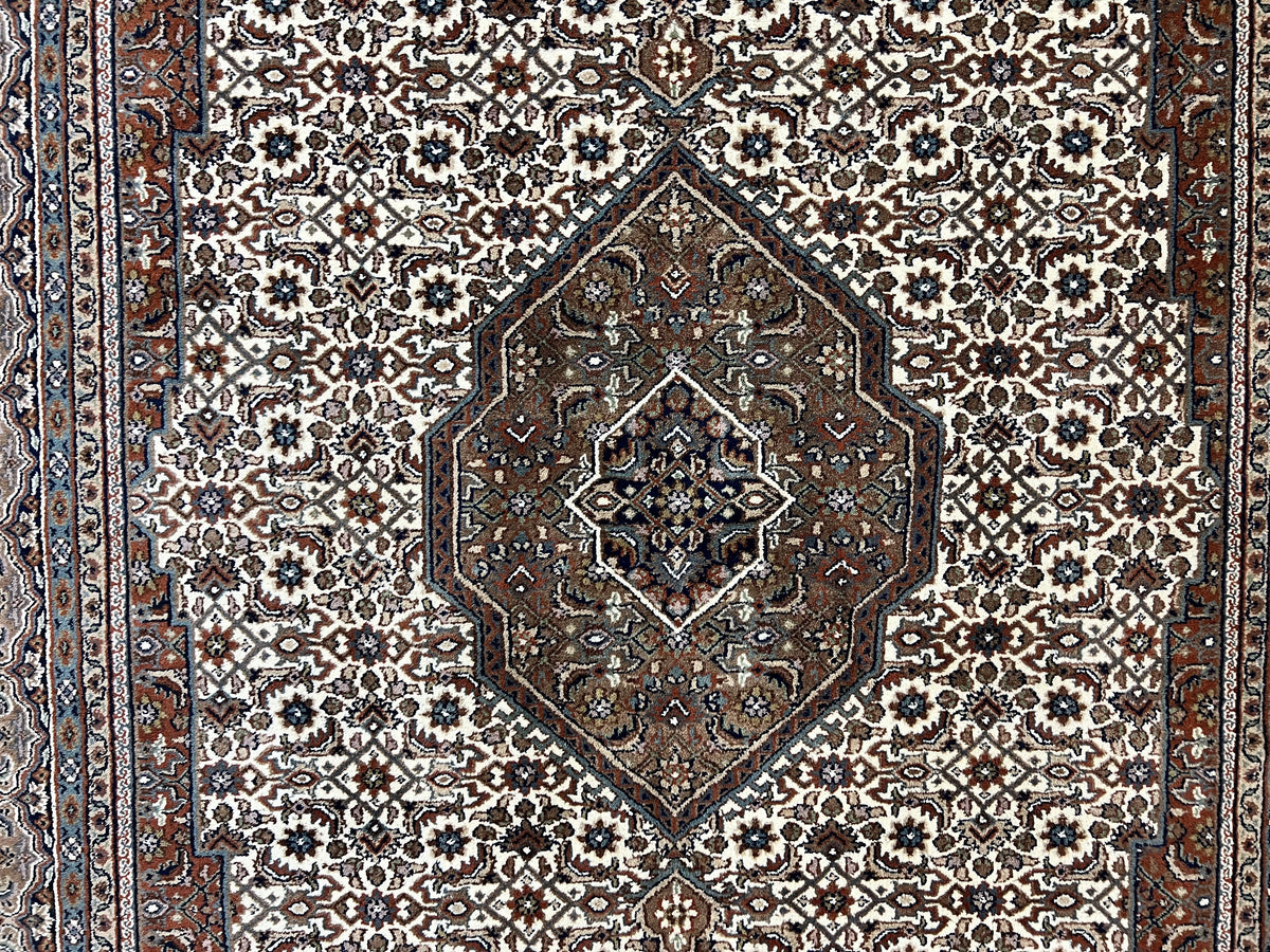 Indo Persian Rug 7x10 ft, Hand Knotted Wool Vintage Oriental Carpet 7 x 10, Traditional Handmade Herati Bidjar Cream Rug, Medallion Rug - Jewel Rugs, view 4