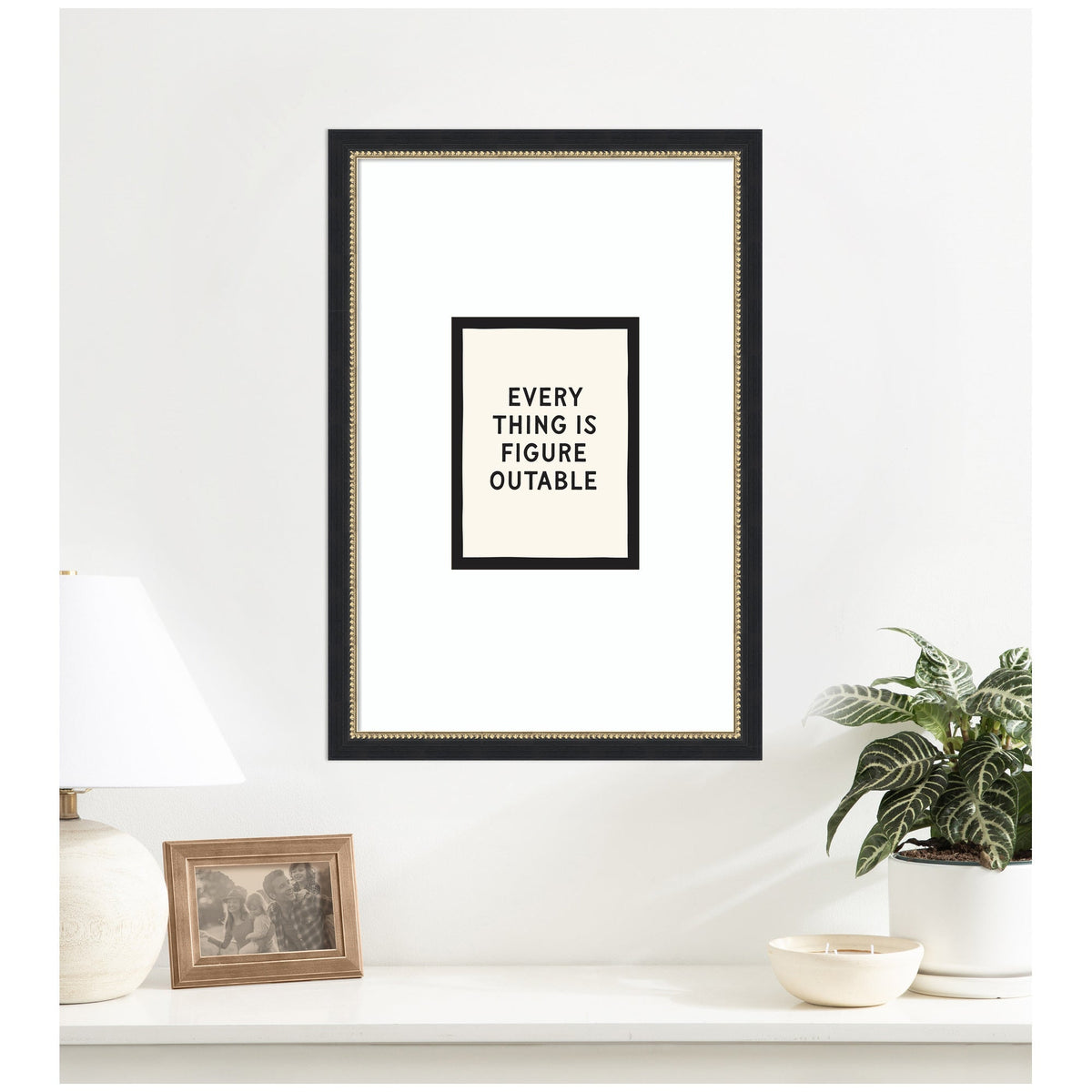 Everything is Figureoutable Positive Quote Black and White by Lucky Guava Framed Wall Art Print