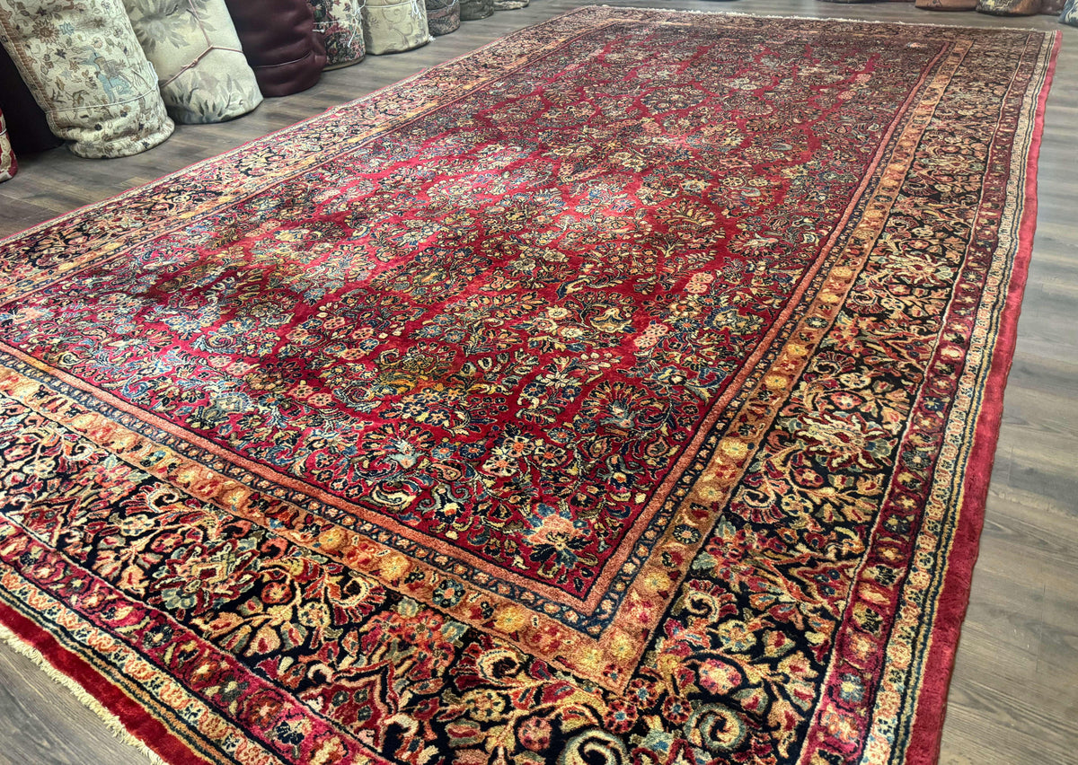 Persian Sarouk Rug 10x18, Palace Size Antique Persian Carpet, Wool, Red, Floral, Handmade Traditional Persian Rug, Extra Large Rug - Jewel Rugs, view 2