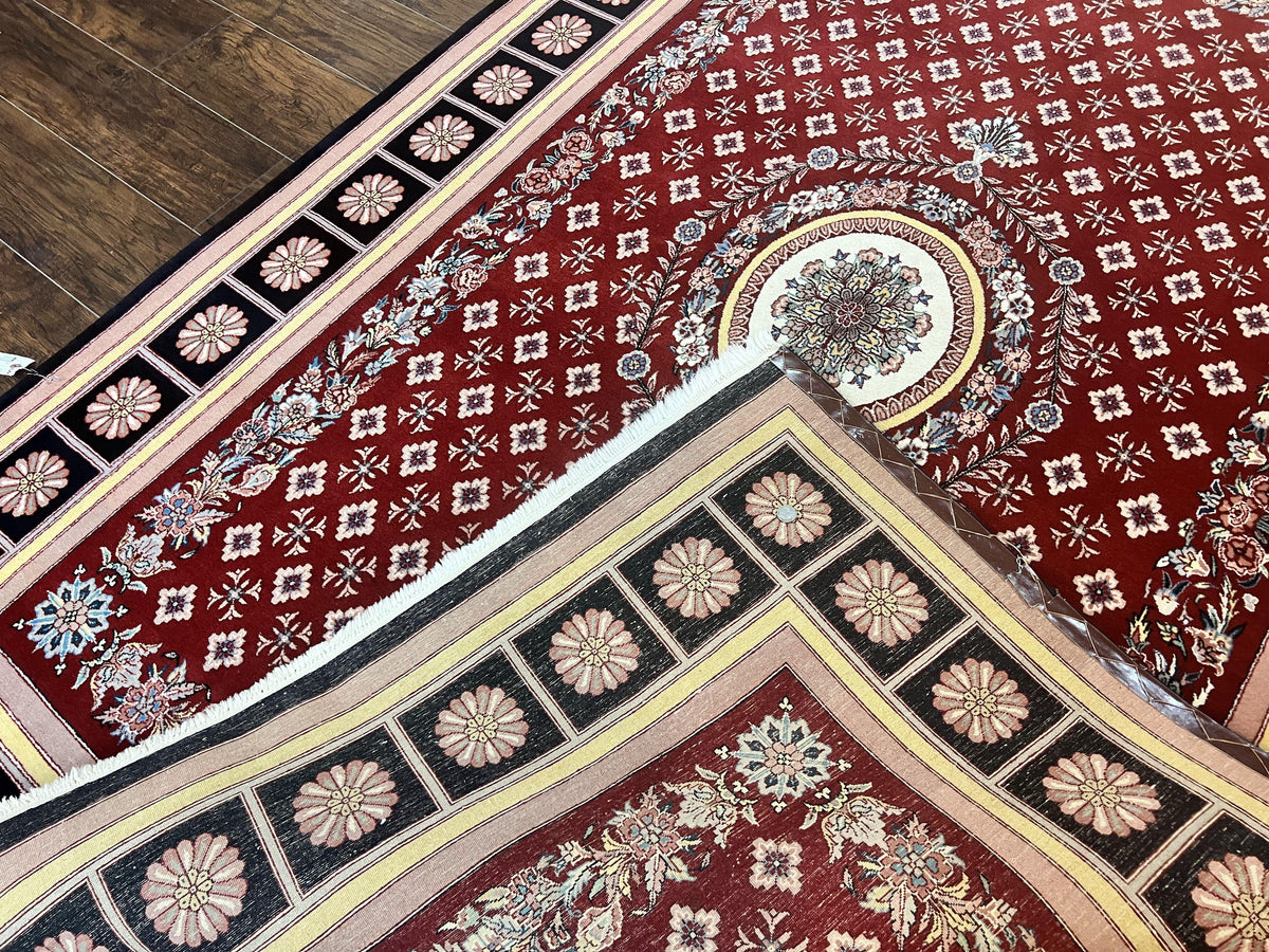 Pakistani Rug 6x9, European Aubusson Design, Wool Handmade Vintage Carpet, Dark Red, 6 x 9 Medium Sized Rug - Jewel Rugs, view 12