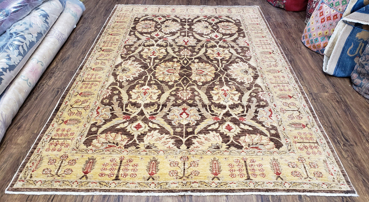 6x9 Vintage Decorative Rug, Brown & Light Gold Peshawar Area Rug, Mahal Sultanabad Hand-Knotted Farmhouse Rug, Wool Carpet, Pak-Persian Rug - Jewel Rugs, view 2