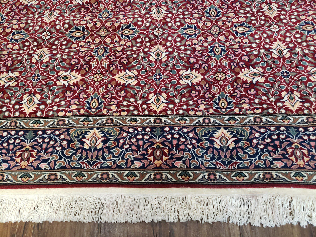 Vintage Turkish Sivas Area Rug 6.5 x 9.5, Wool Hand-Knotted Red & Midnight Blue Allover Floral Pattern Oriental Carpet, 6x9 Traditional Rug - Jewel Rugs, view 5