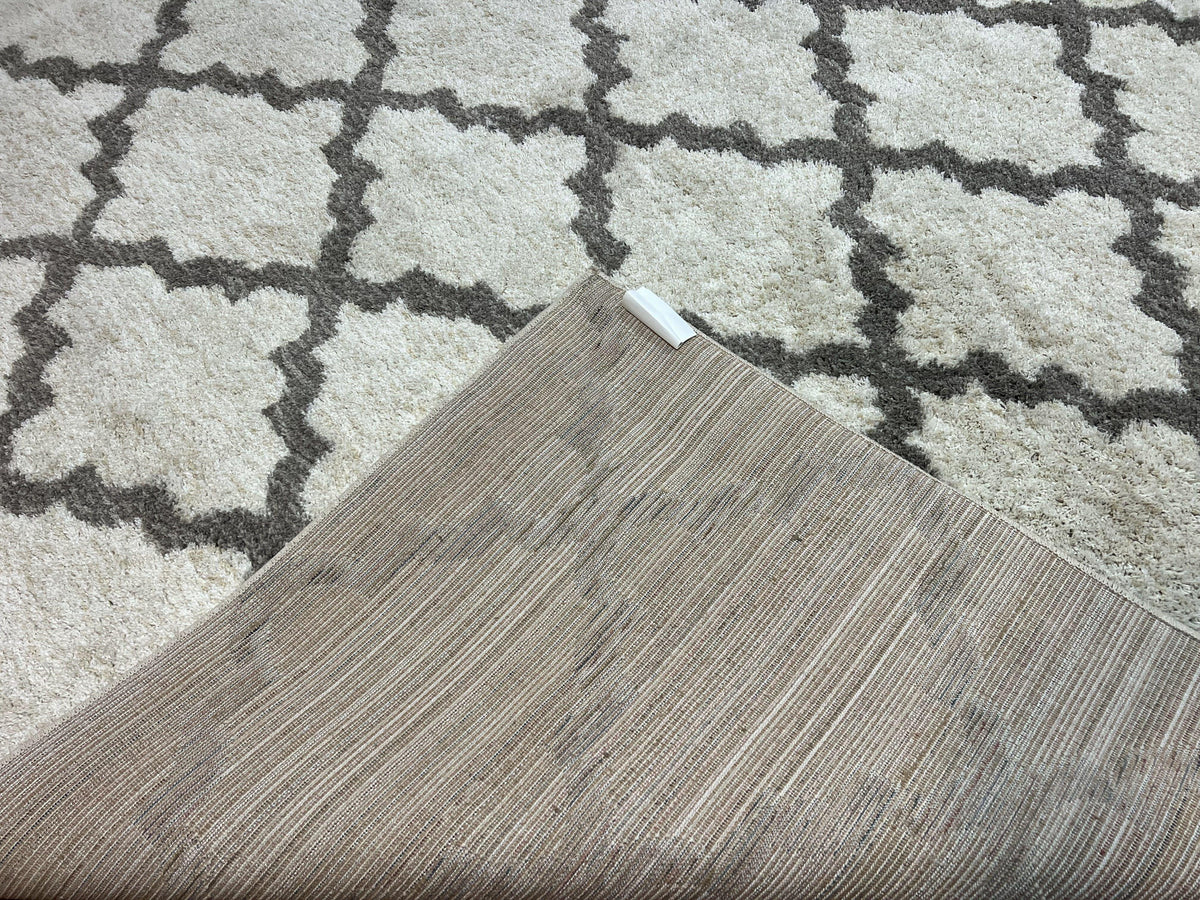 Modern Shag Rug, Ivory and Gray, Diamond Panel Design, Room Sized Area Rug - Jewel Rugs, view 10