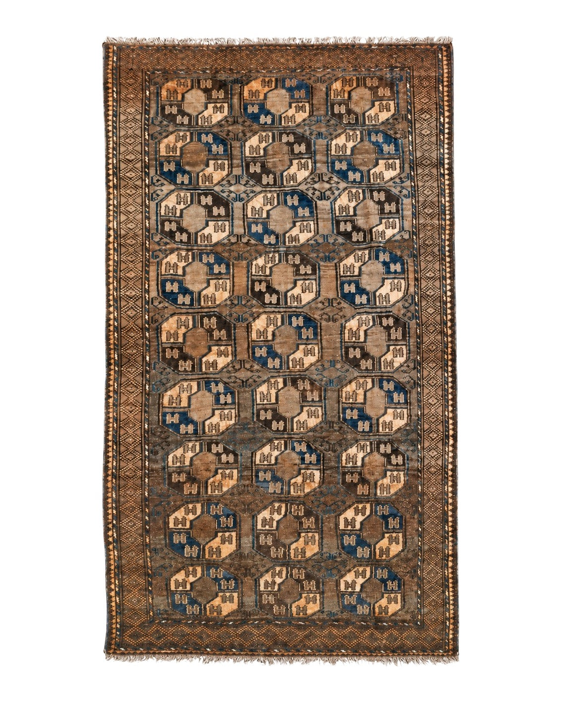 Antique Afghan Tribal Area Rug 4' x 7' 8", Afghanistan Bashir Oriental Carpet, Hand-Knotted Brown Vintage Rug, Wool on Wool Corridor Rug - Jewel Rugs
