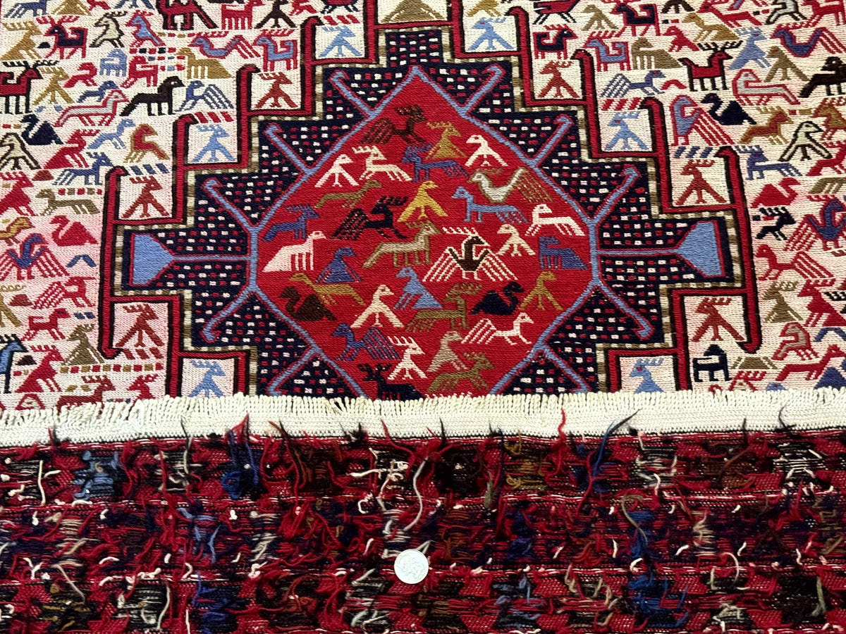Persian Soumak Kilim Rug 4x6, Triple Medallions Tribal Pictorials, Caucasian Azerbaijani Kilim - Jewel Rugs, view 11