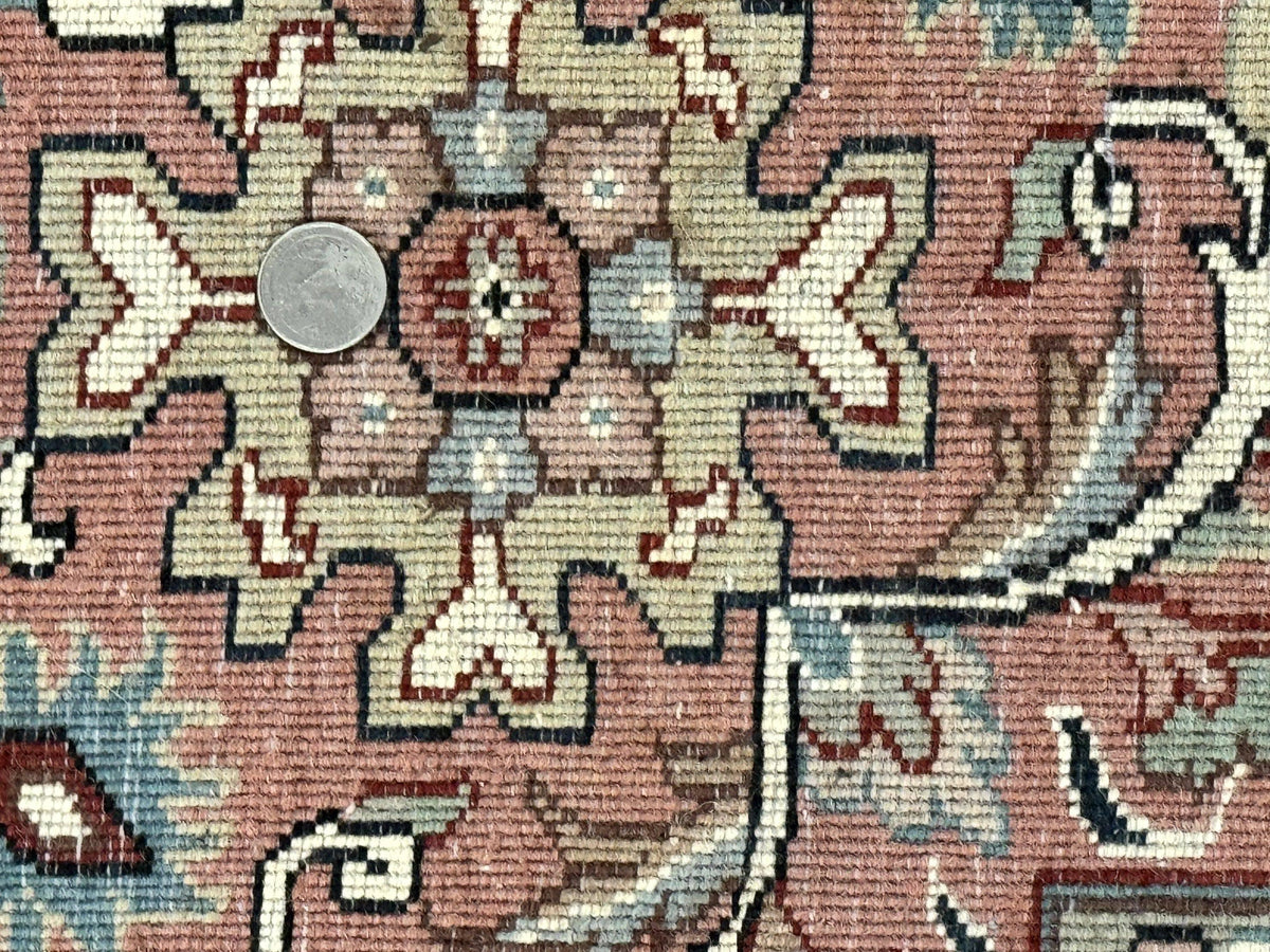 Indo Persian Rug 9x12, Vintage Handmade Wool Carpet, Repeated Allover Motif, Navy Blue and Pink - Jewel Rugs, view 11
