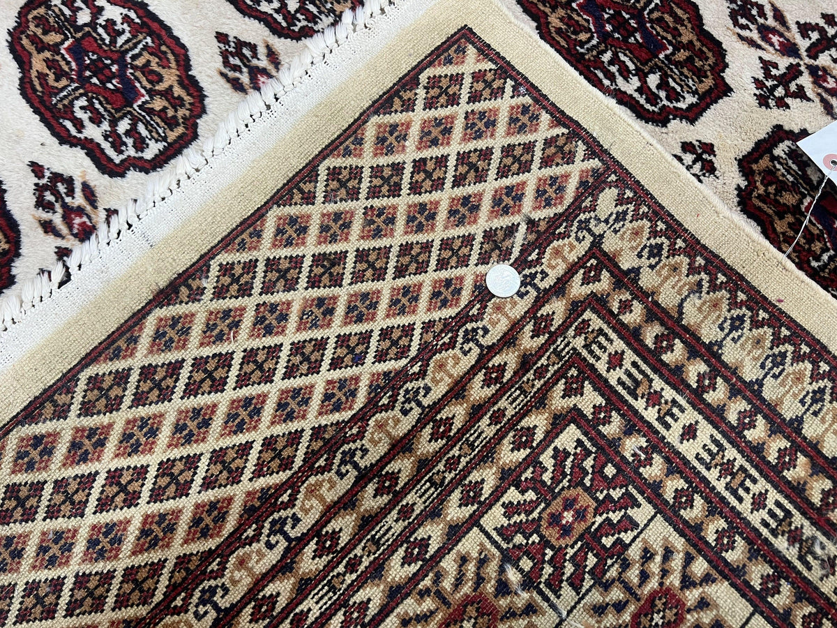 Pakistani Turkoman Rug 6x9, Cream and Red Hand Knotted Wool Oriental Carpet, Yamud Rug, Tribal Rug 6 x 9, Bohemian Area Rug, Bokhara Rug - Jewel Rugs, view 11