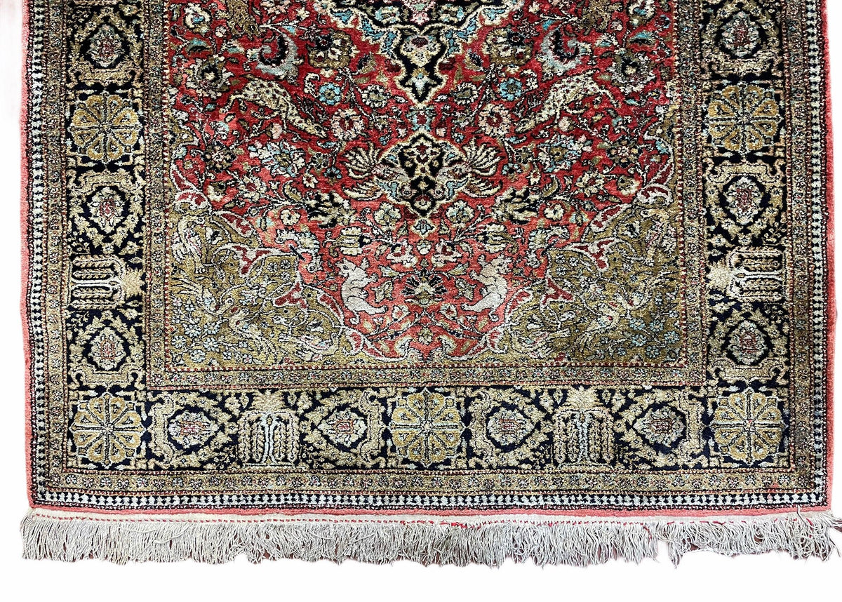 Persian Qum Silk Rug 3.8 x 5.6, Silk on Silk, Animal Pictorials, Fine 330 KPSI - Jewel Rugs, view 5